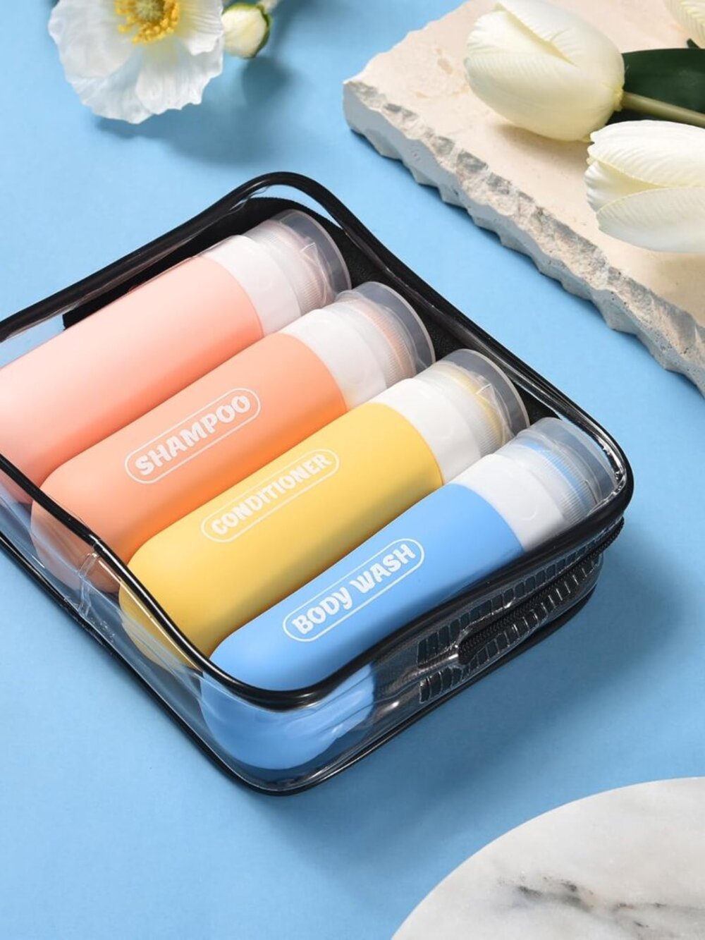 NEW Silicone Travel Size Squeezable 3oz Toiletries Bottles TSA Approved (4-Pack)